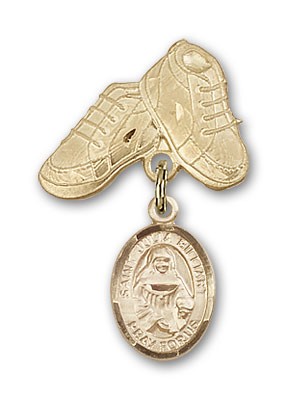 Pin Badge with St. Julia Billiart Charm and Baby Boots Pin - 14K Solid Gold