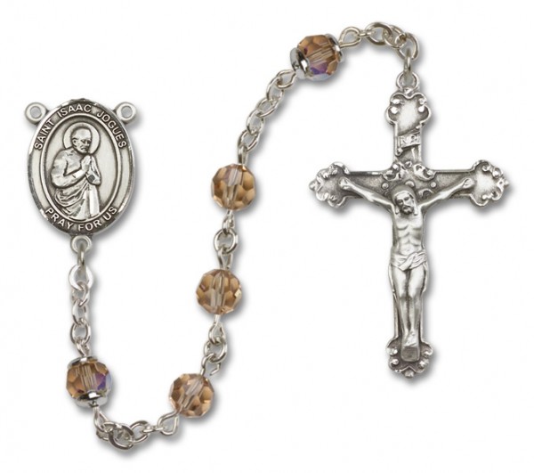 St. Isaac Jogues Sterling Silver Heirloom Rosary Fancy Crucifix - Topaz