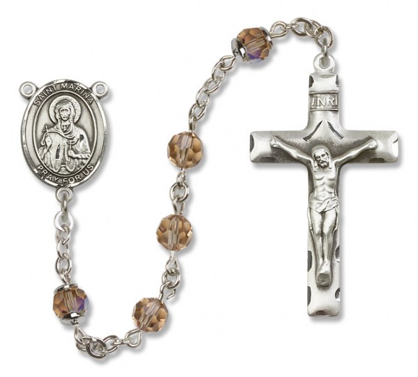 St. Marina Sterling Silver Heirloom Rosary Squared Crucifix - Topaz