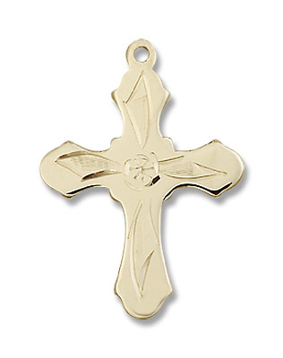 Women's Glass Center Cross Necklace - 14K Solid Gold