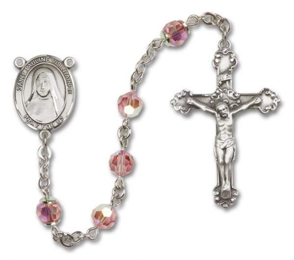 St. Pauline Visintainer Sterling Silver Heirloom Rosary Fancy Crucifix - Light Rose