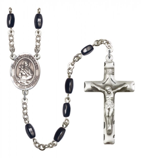 Men's Virgen del Carmen Silver Plated Rosary - Black | Silver