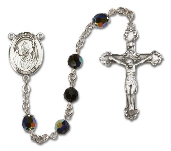 St. David of Wales Sterling Silver Heirloom Rosary Fancy Crucifix - Black