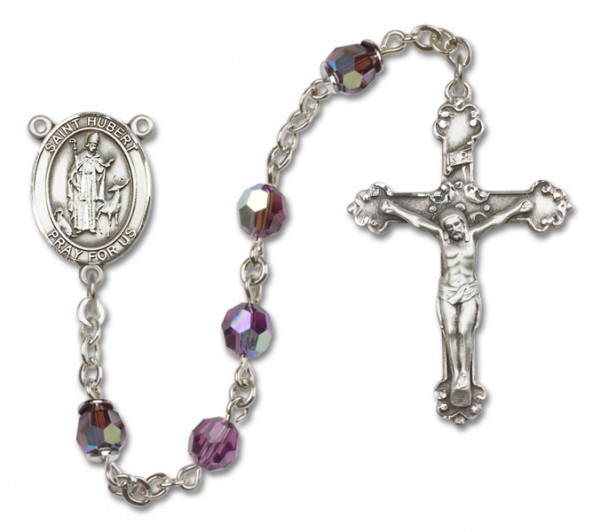 St. Hubert of Liege Sterling Silver Heirloom Rosary Fancy Crucifix - Amethyst