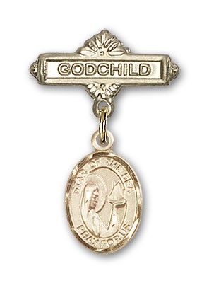 Baby Badge with Our Lady Star of the Sea Charm and Godchild Badge Pin - 14K Solid Gold