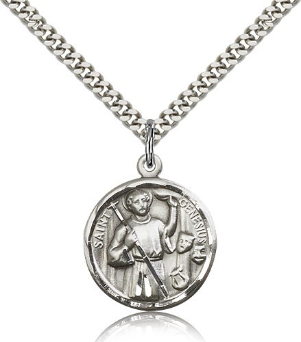 Round Saint Genesius of Rome Medal - Sterling Silver