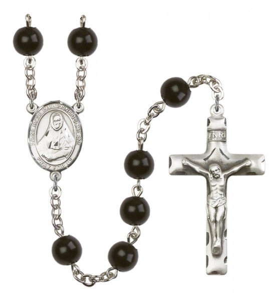Men's St. Rose Philippine Duchesne Silver Plated Rosary - Black