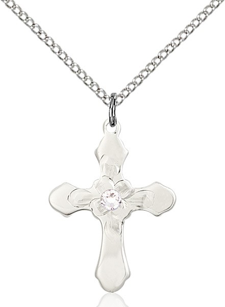 Floral Center Youth Cross Pendant with Birthstone Options - Crystal