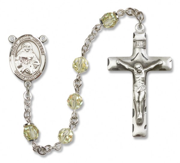 St. Julia Billiart Sterling Silver Heirloom Rosary Squared Crucifix - Zircon