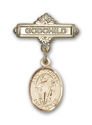 Pin Badge with St. Richard Charm and Godchild Badge Pin - 14K Solid Gold
