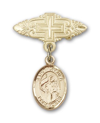 Pin Badge with St. Ursula Charm and Badge Pin with Cross - 14K Solid Gold