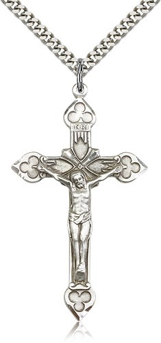 Men's Spade Tip Crucifix Pendant - Sterling Silver