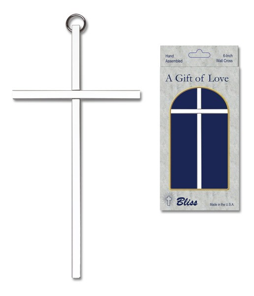 Plain Wall Cross 6&quot;, two color combinations - Silver tone