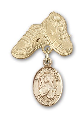 Pin Badge with St. Dorothy Charm and Baby Boots Pin - Gold Tone