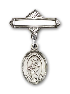 Pin Badge with St. Jane of Valois Charm and Polished Engravable Badge Pin - Silver tone