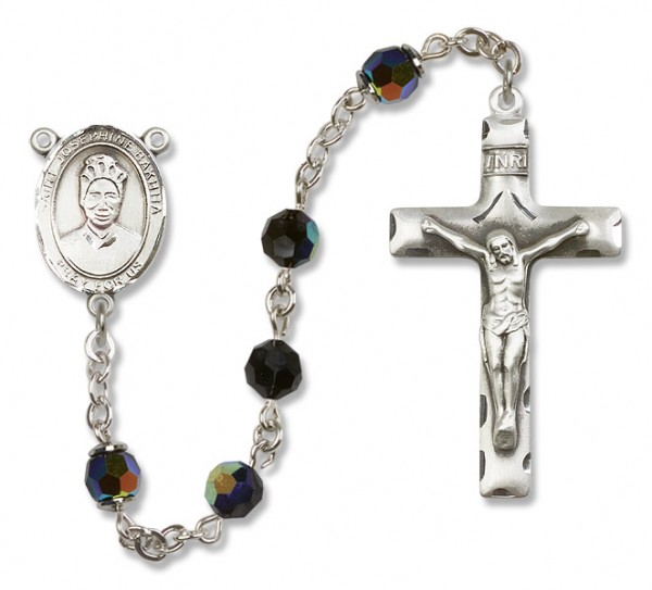 St. Josephine Bakhita Sterling Silver Heirloom Rosary Squared Crucifix - Black