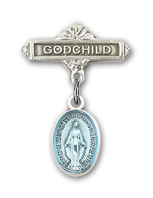 Baby Pin with Miraculous Charm and Godchild Badge Pin - Silver | Blue