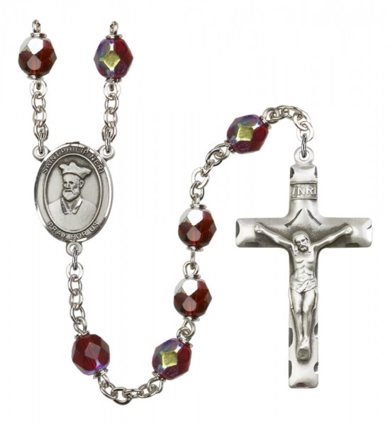 Men's St. Philip Neri Silver Plated Rosary - Garnet