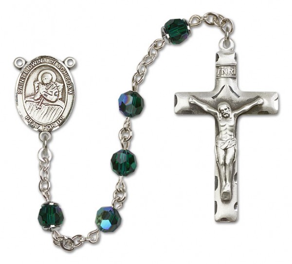 St. Lidwina of Schiedam Sterling Silver Heirloom Rosary Squared Crucifix - Emerald Green