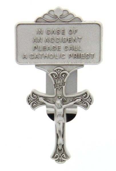 Crucifix Visor Clip, Pewter - 2 3/4&quot;H - Silver