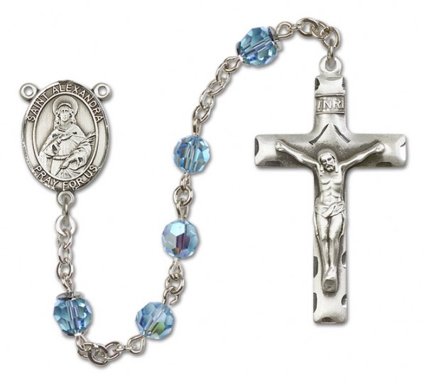 St. Alexandra Sterling Silver Heirloom Rosary Squared Crucifix - Aqua