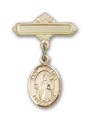 Pin Badge with St. Benedict Charm and Polished Engravable Badge Pin - 14K Solid Gold