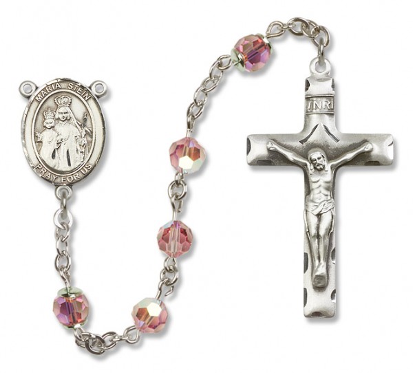 Maria Stein Sterling Silver Heirloom Rosary Squared Crucifix - Light Rose