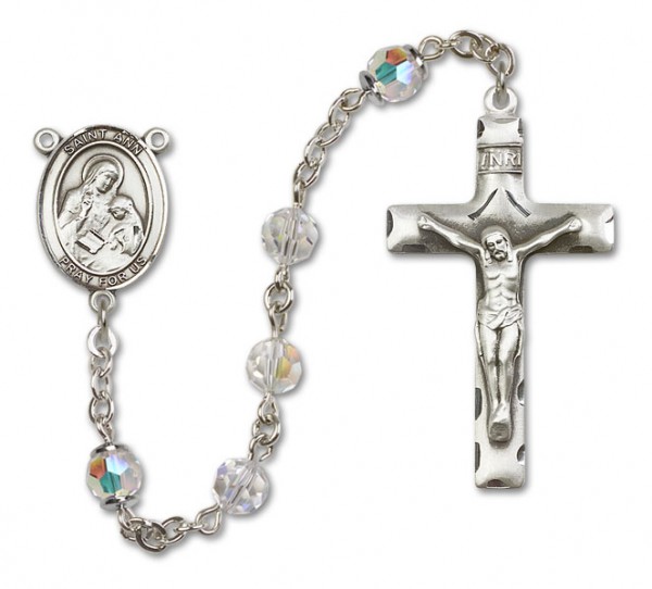 St. Ann Sterling Silver Heirloom Rosary Squared Crucifix - Crystal