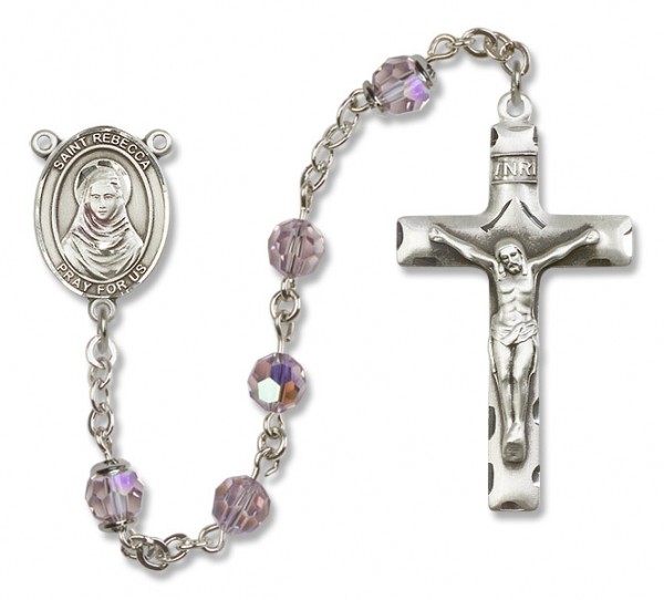 St. Rebecca Sterling Silver Heirloom Rosary Squared Crucifix - Light Amethyst