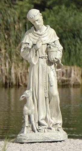 St. Francis Outdoor Garden Statue 18&quot; - Stone Finish