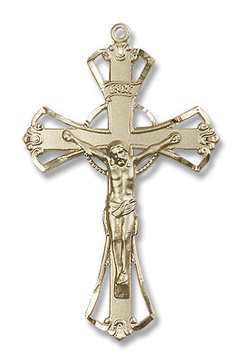 Men's Flared Tip Cut Out Crucifix Medal - 14K Solid Gold