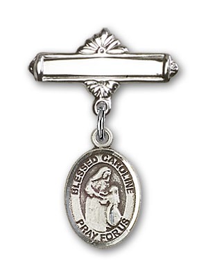 Pin Badge with Blessed Caroline Gerhardinger Charm and Polished Engravable Badge Pin - Silver tone