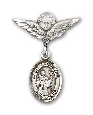 Pin Badge with St. Augustine Charm and Angel with Smaller Wings Badge Pin - Silver tone