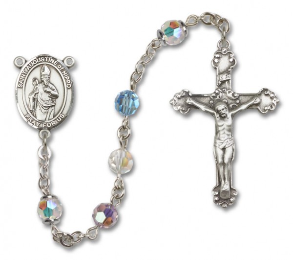 St. Augustine of Hippo Sterling Silver Heirloom Rosary Fancy Crucifix - Multi-Color