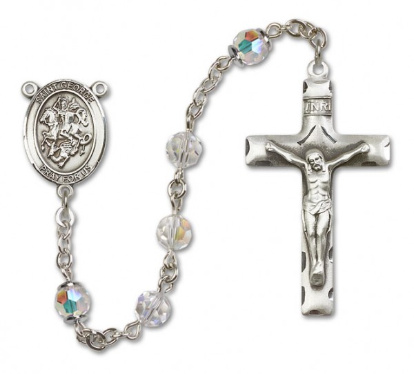St. George Sterling Silver Heirloom Rosary Squared Crucifix - Crystal