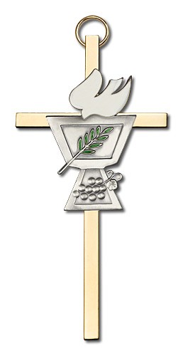 Confirmation Chalice and Dove Wall Cross 4&quot; - Two-Tone Gold