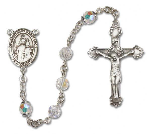 Our Lady of Consolation Rosary Our Lady of Mercy Sterling Silver Heirloom Rosary Fancy Crucifix - Crystal