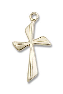 Women's Curved Cross Pendant - 14K Solid Gold