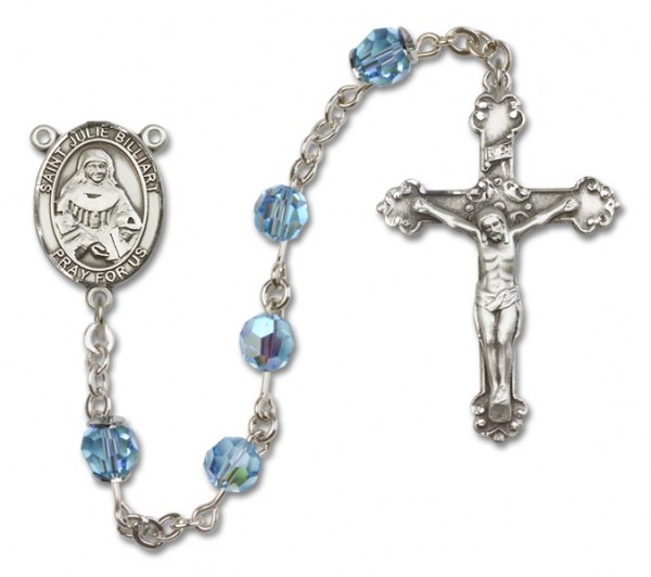 St. Julia Billiart Sterling Silver Heirloom Rosary Fancy Crucifix - Aqua