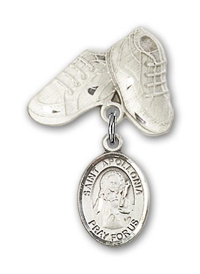 Pin Badge with St. Apollonia Charm and Baby Boots Pin - Silver tone
