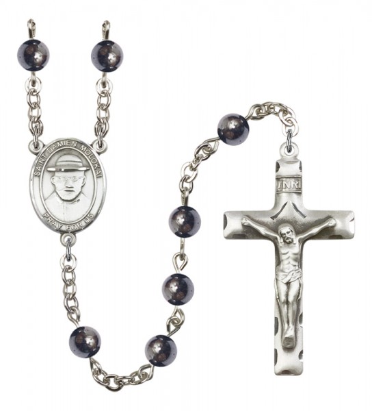 Men's St. Damien of Molokai Silver Plated Rosary - Gray