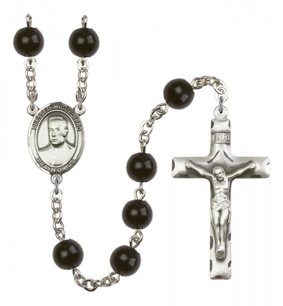 Men's Blessed Miguel Pro Silver Plated Rosary - Black