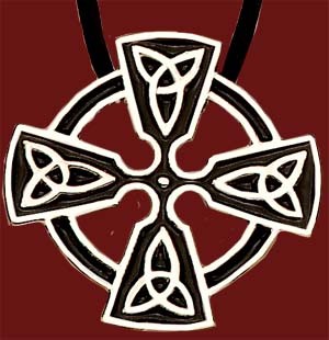 Celtic Trinity Cross Pendant - 1 1/4&quot;H - Black | Silver