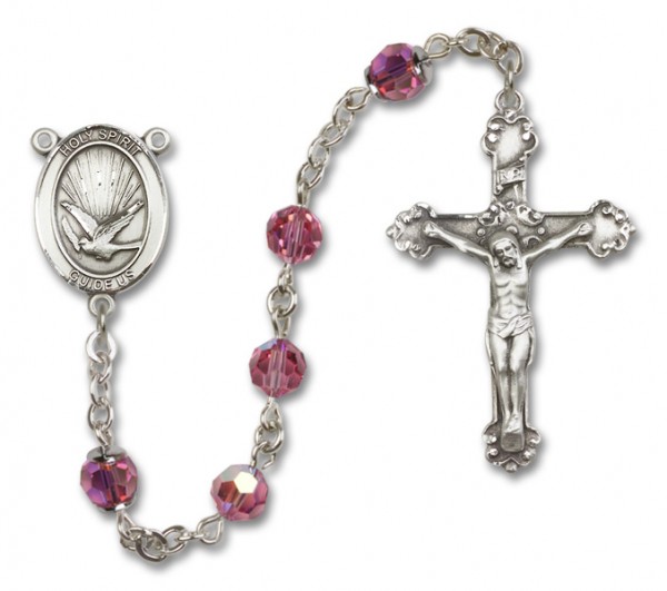 Holy Spirit Sterling Silver Heirloom Rosary Fancy Crucifix - Rose