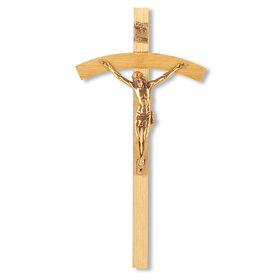 Arched Wall Cross with Oak Wood - 8 inch - Brown