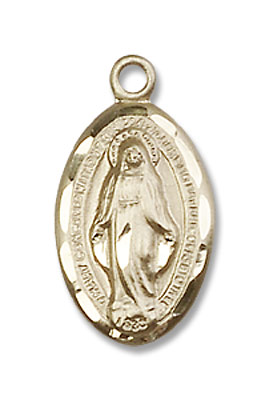 Women's Oval Etched Border Miraculous Pendant - 14K Solid Gold