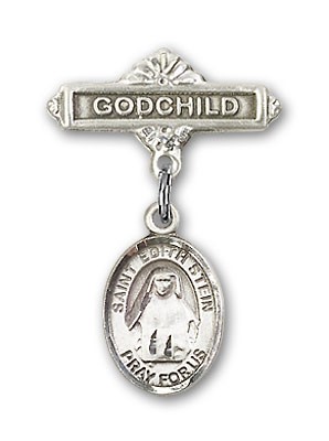 Pin Badge with St. Edith Stein Charm and Godchild Badge Pin - Silver tone