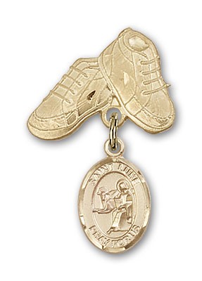 Pin Badge with St. Luke the Apostle Charm and Baby Boots Pin - 14K Solid Gold