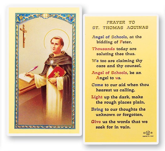 Prayer To St. Thomas Aquinas Laminated Prayer Card - 25 Cards Per Pack .80 per card
