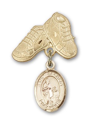 Pin Badge with St. Zachary Charm and Baby Boots Pin - 14K Solid Gold